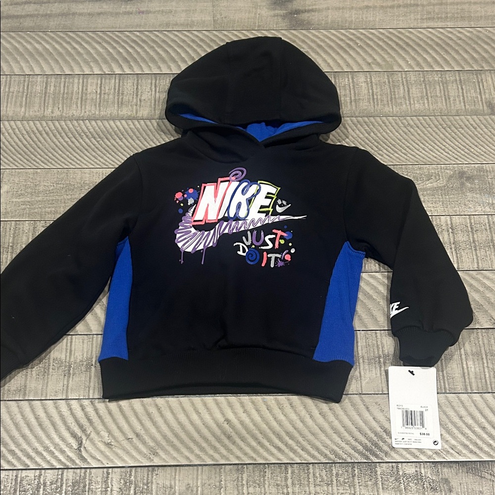 Nike Kids Black Hoodie with Colorful Logo